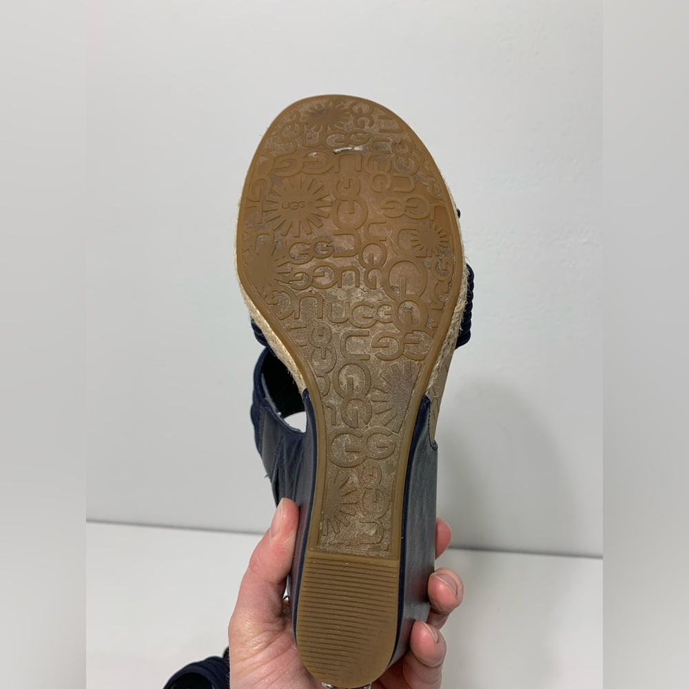 UGG Wedge Sandals Australian Hilarie Navy Blue Leather and elastic straps - 8.5 - Picture 16 of 16